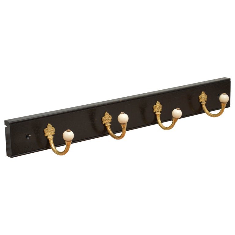 Pair Of Antique Victorian Ebonised Brass And Ceramic Coat Rack Coat Hooks - Image 12